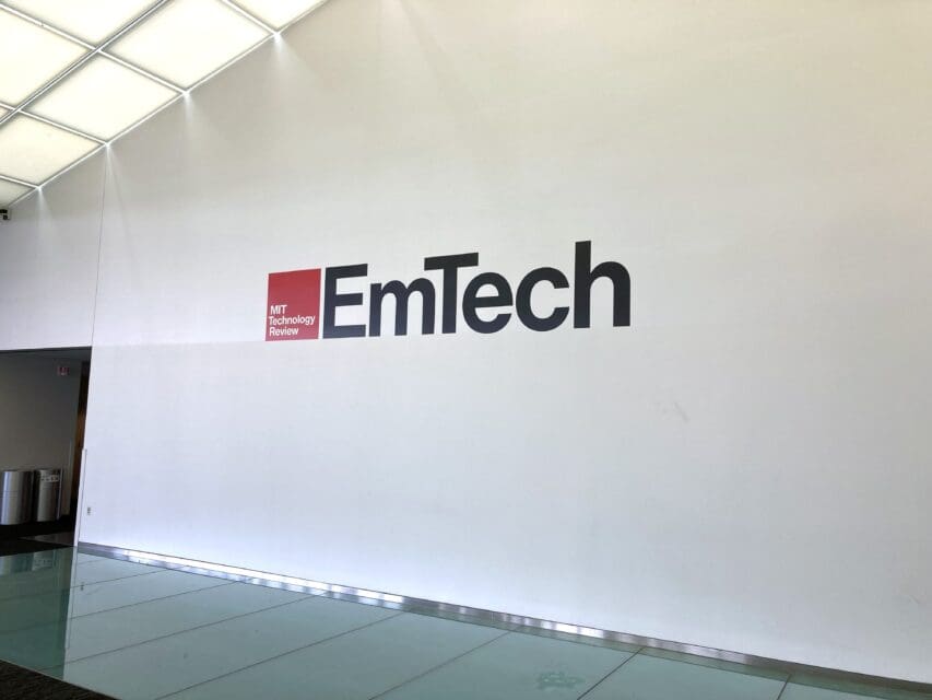 EmTech logo application on wall